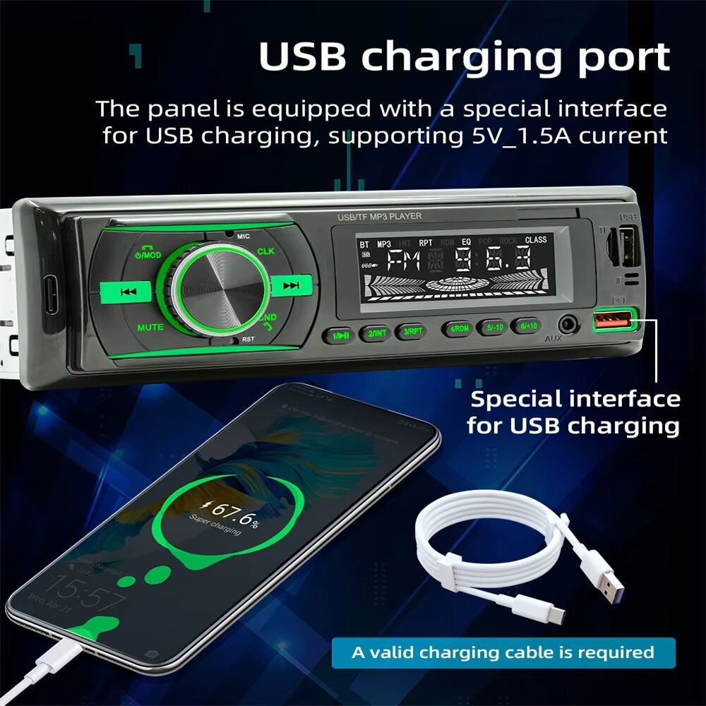 Poste Radio Voiture,lecteur Mp3 Bluetooth Pour Voiture,lumière Sept Couleurs,haute Puissance 12v,fm/aux/usb,disque Flash,machine,charge De Téléphone Haute Fidélité thumbnail 4