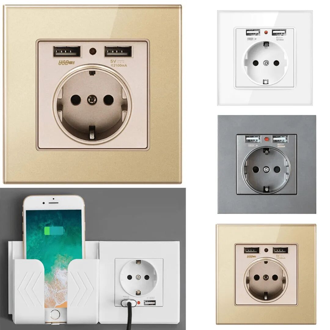 Prise Électrique Murale Avec Ports Usb Intégrés 5v/2,1a (colleur Aléatoire) thumbnail 1