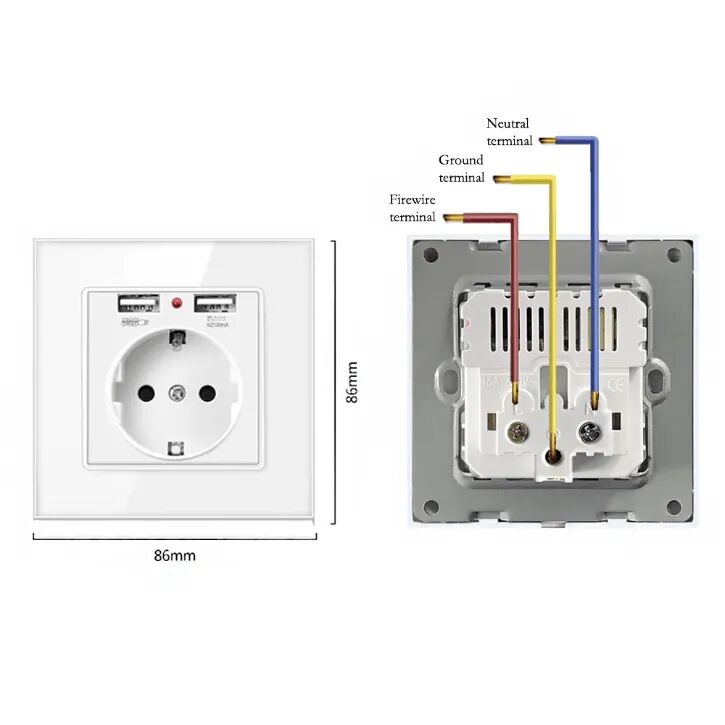 Prise Électrique Murale Avec Ports Usb Intégrés 5v/2,1a (colleur Aléatoire) thumbnail 3