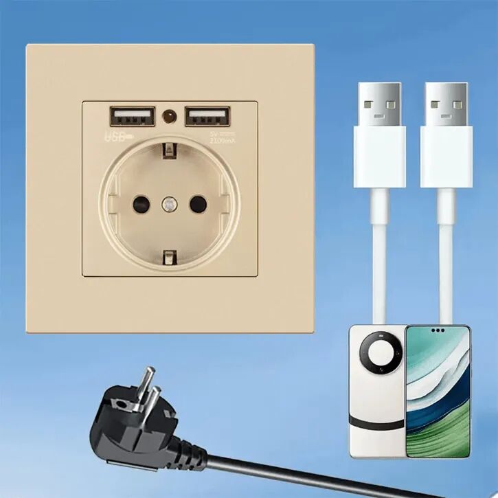 Prise Électrique Murale Avec Ports Usb Intégrés 5v/2,1a (colleur Aléatoire) thumbnail 5