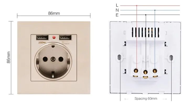 Prise Électrique Murale Avec Ports Usb Intégrés 5v/2,1a (colleur Aléatoire) thumbnail 6