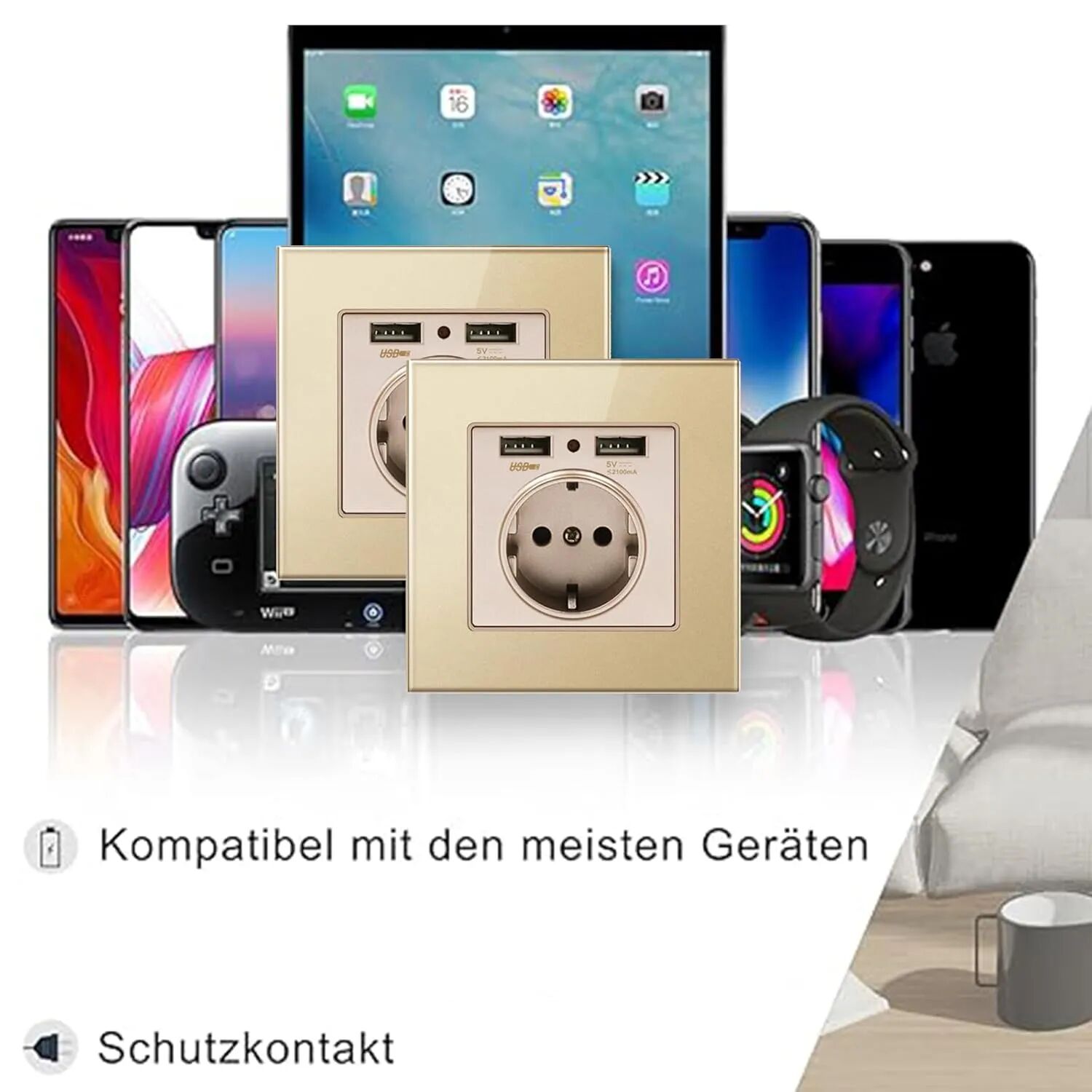 Prise Électrique Murale Avec Ports Usb Intégrés 5v/2,1a (colleur Aléatoire) thumbnail 8