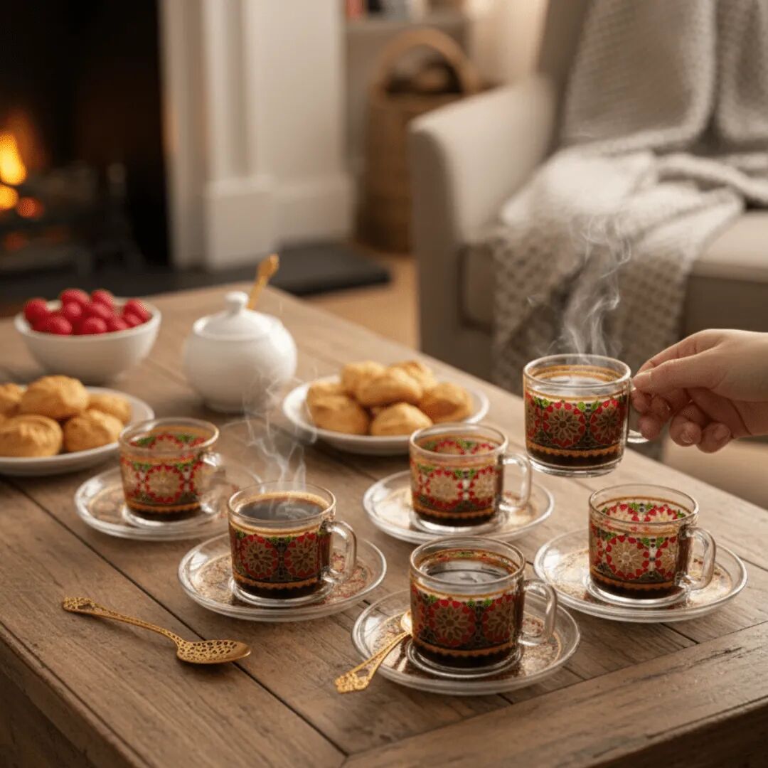 Ensemble De Vaisselle Élégant En Verre Artisanal – 12 Pièces Avec Tasses Et Soucoupes Décorées À La Main (colleur Aléatoire)