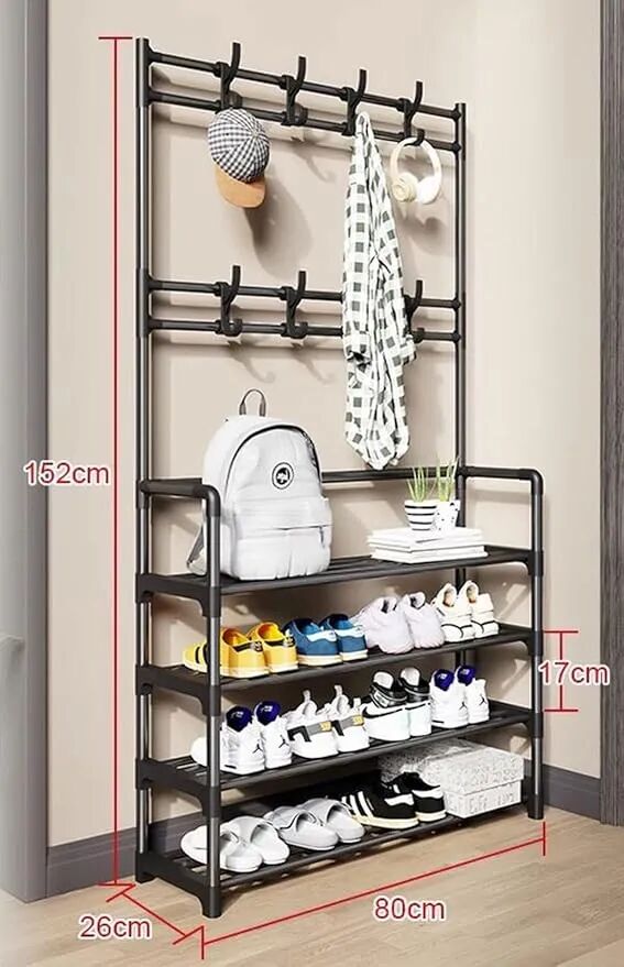 Portemanteau Vestiaire En Acier Avec 4 Étagères & 8 Crochets