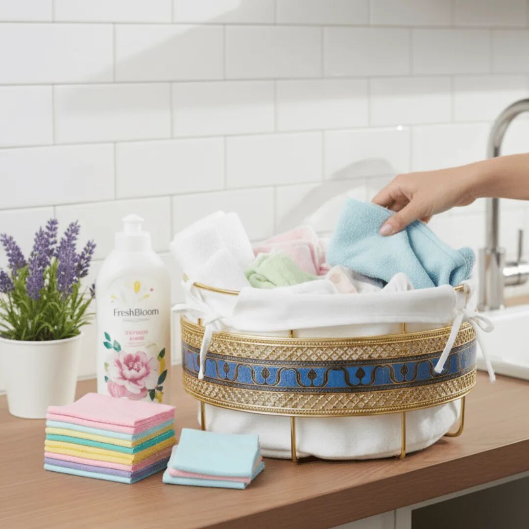 Panier De Rangement Luxueux En Or Et Tissu Blanc – Multi-usages thumbnail 4