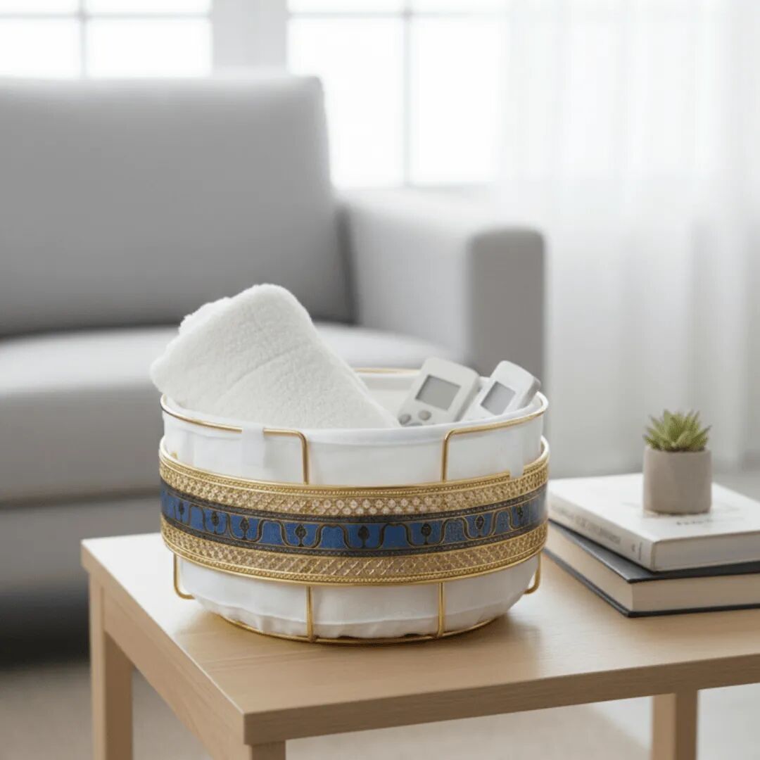 Panier De Rangement Luxueux En Or Et Tissu Blanc – Multi-usages thumbnail 5