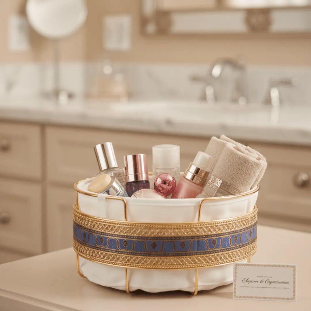 Panier De Rangement Luxueux En Or Et Tissu Blanc – Multi-usages thumbnail 6