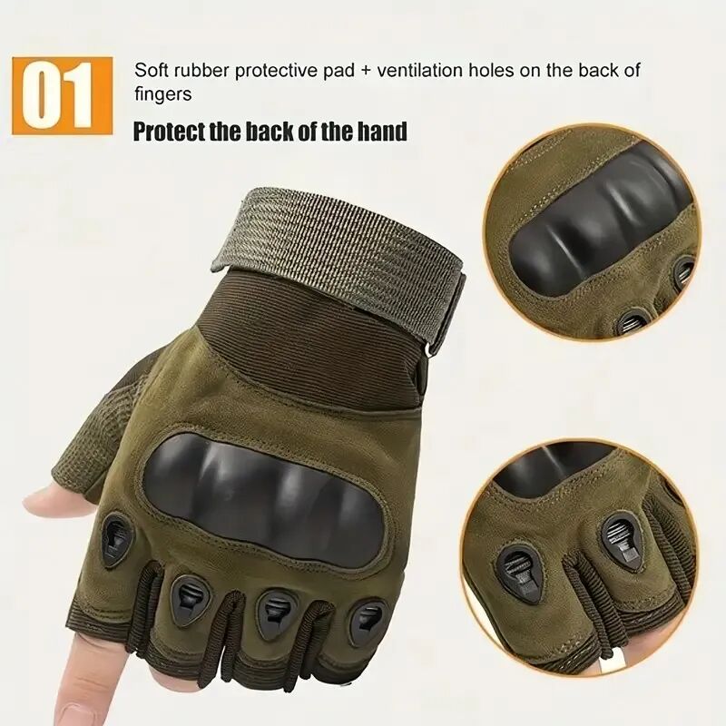 Gants De Moto Demi-doigt Respirants Pour Entraînement Militaire Et Sports Et Escalade Et Chasse (colleur Aléatoire) thumbnail 4