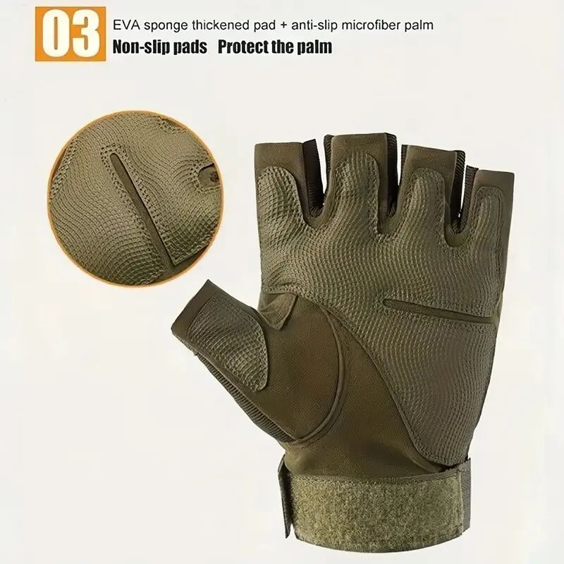 Gants De Moto Demi-doigt Respirants Pour Entraînement Militaire Et Sports Et Escalade Et Chasse (colleur Aléatoire) thumbnail 6