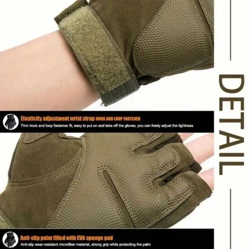 Gants De Moto Demi-doigt Respirants Pour Entraînement Militaire Et Sports Et Escalade Et Chasse (colleur Aléatoire) thumbnail 8