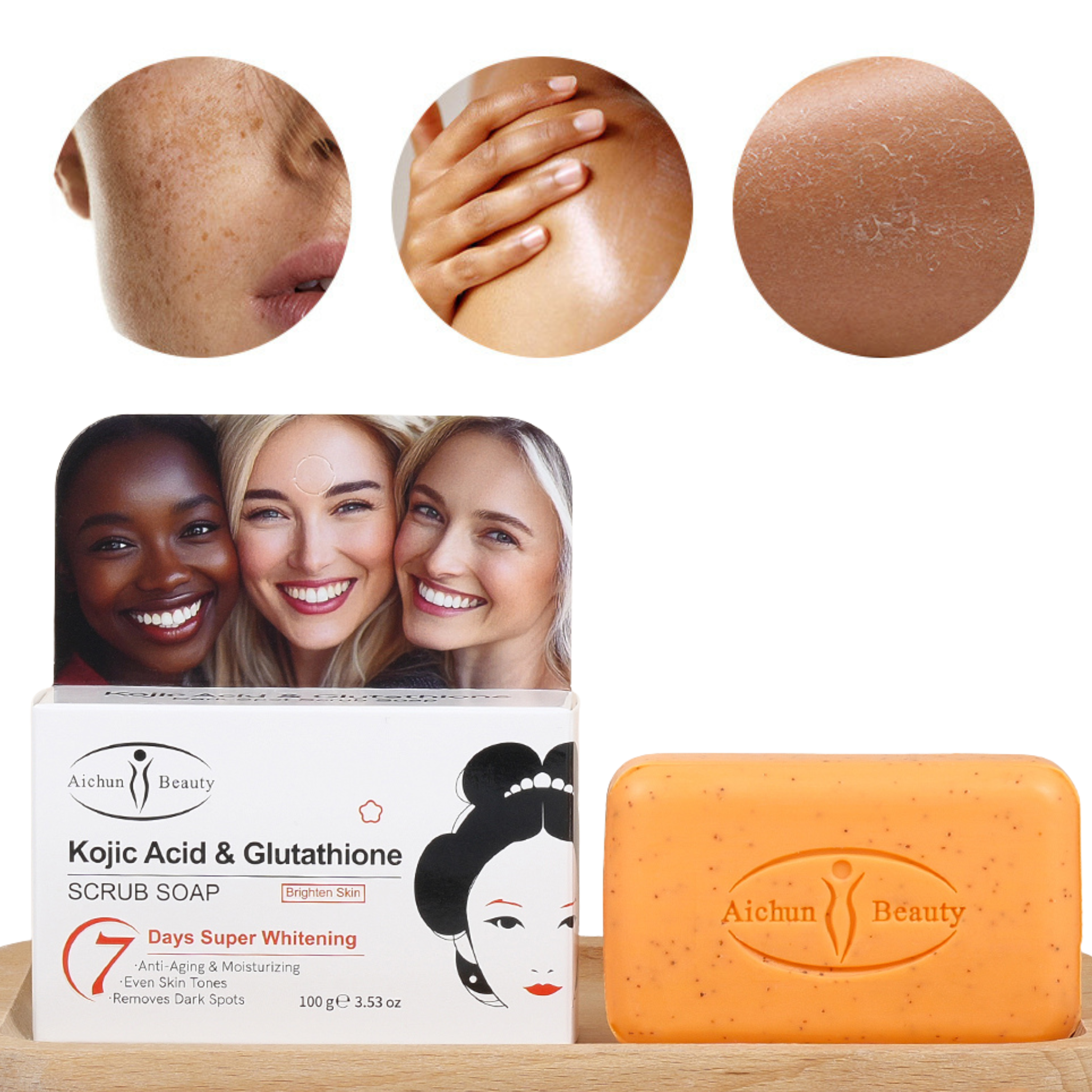 Savon Gommant Acide Kojique & Glutathion – Anti-taches & Éclat Du Teint
