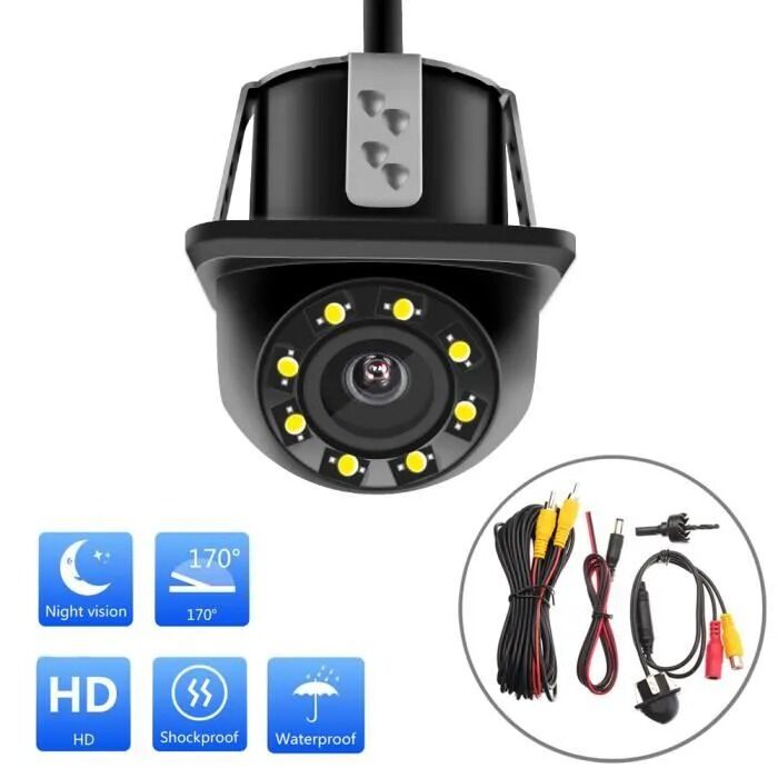 Caméra De Recul Universelle Pour Voiture Avec 8 Led Nuit Visible Imperméable Ronde