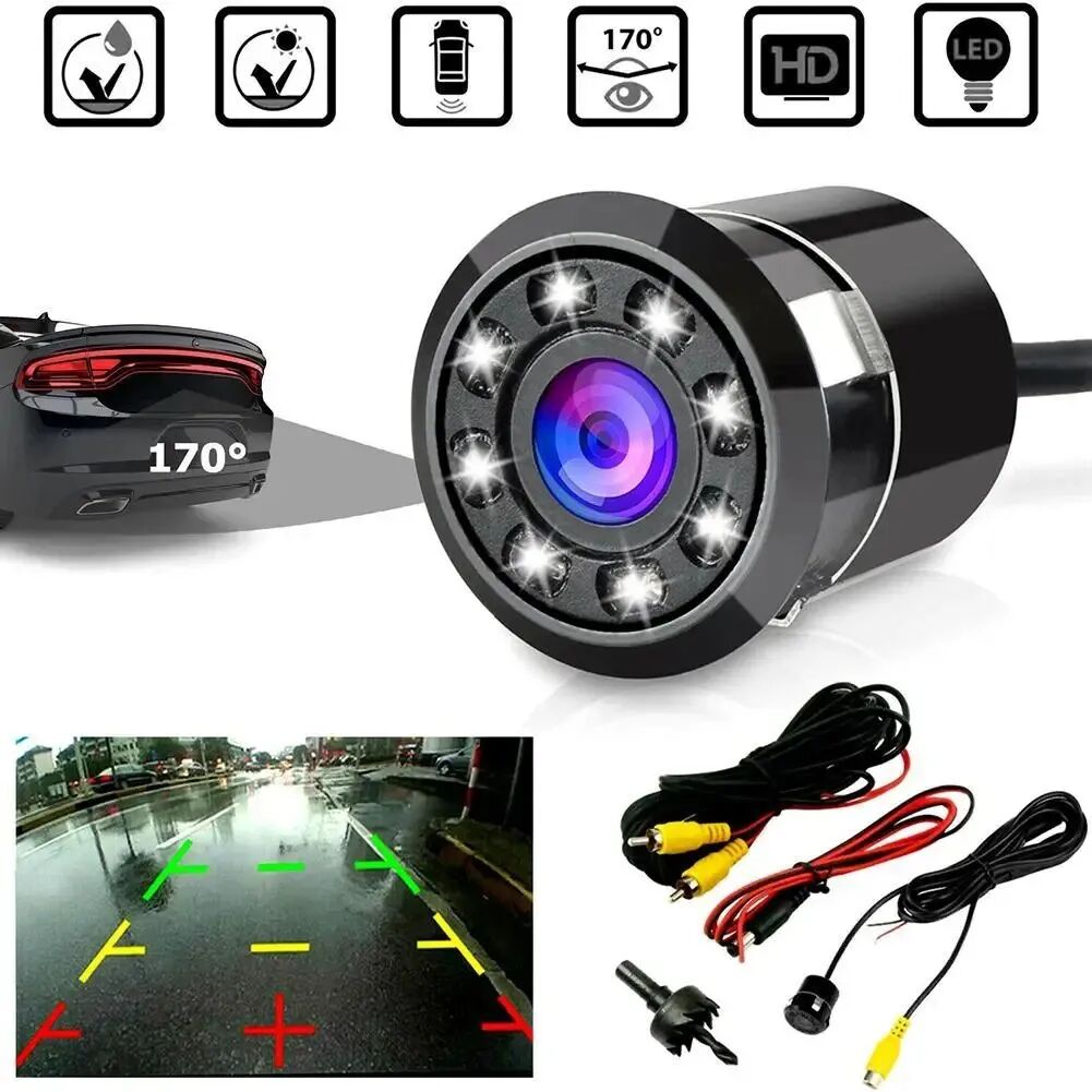 Caméra De Recul Universelle Pour Voiture Avec 8 Led Nuit Visible Imperméable Ronde