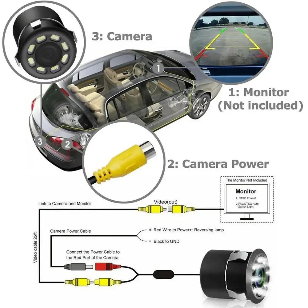 Caméra De Recul Universelle Pour Voiture Avec 8 Led Nuit Visible Imperméable Ronde thumbnail 6