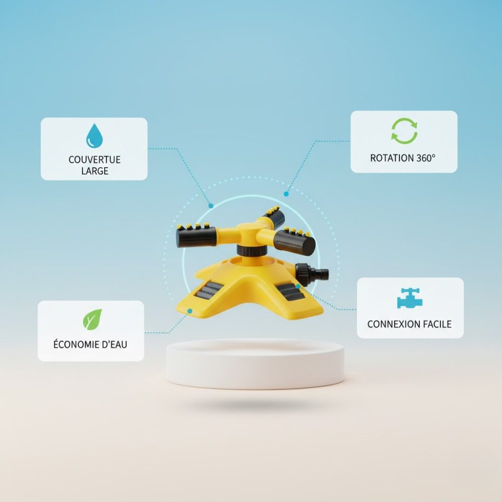 Arroseur Rotatif De Jardin Multi-jets 360° – Irrigation Automatique Pour Pelouse Et Jardin thumbnail 3