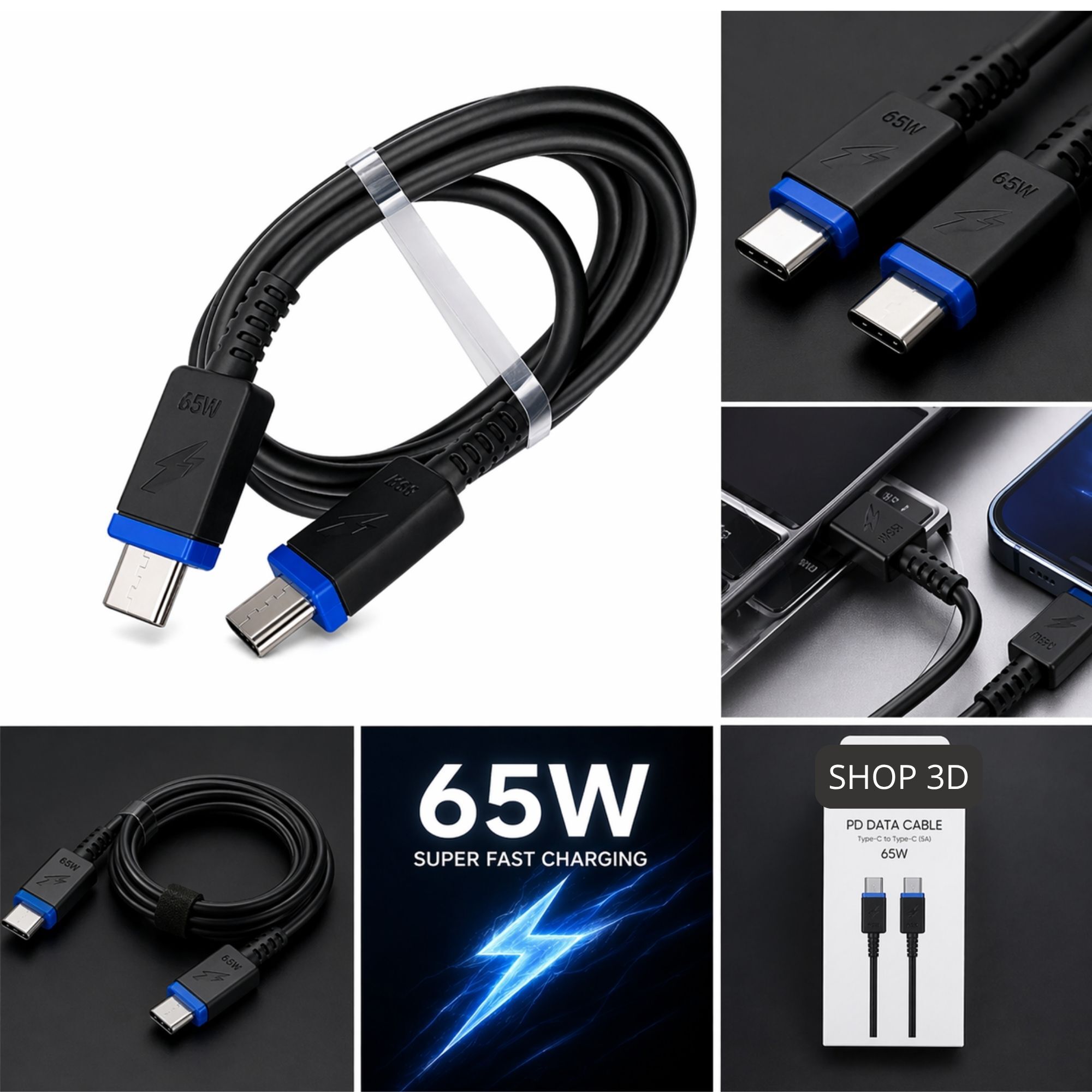Câble De Charge Rapide Pd 65w Double Type C 1m