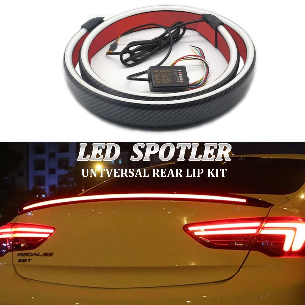 Becquet Led Dynamique Blanc Jaune En Fiber De Carbone,kit De Lèvre De Coffre De Voiture,bande Lumineuse De Becquet Arrière De Voiture 12v thumbnail 7