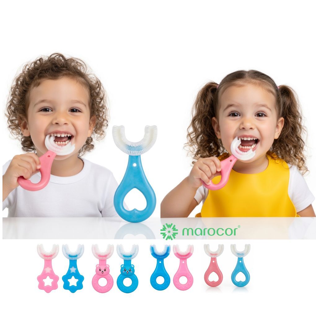 Une Bouche Heureuse Brosse À Dents Innovante En Silicone En Forme De U Pour Enfants Rose