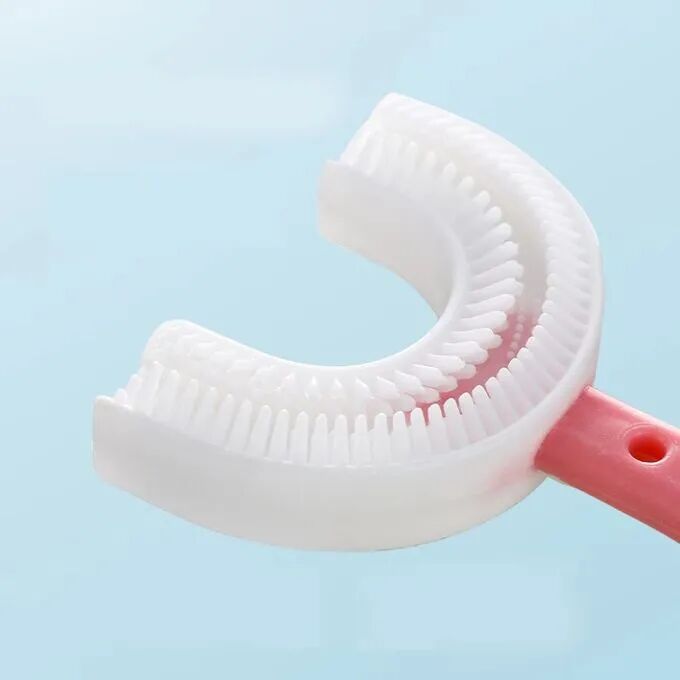 Une Bouche Heureuse Brosse À Dents Innovante En Silicone En Forme De U Pour Enfants Rose