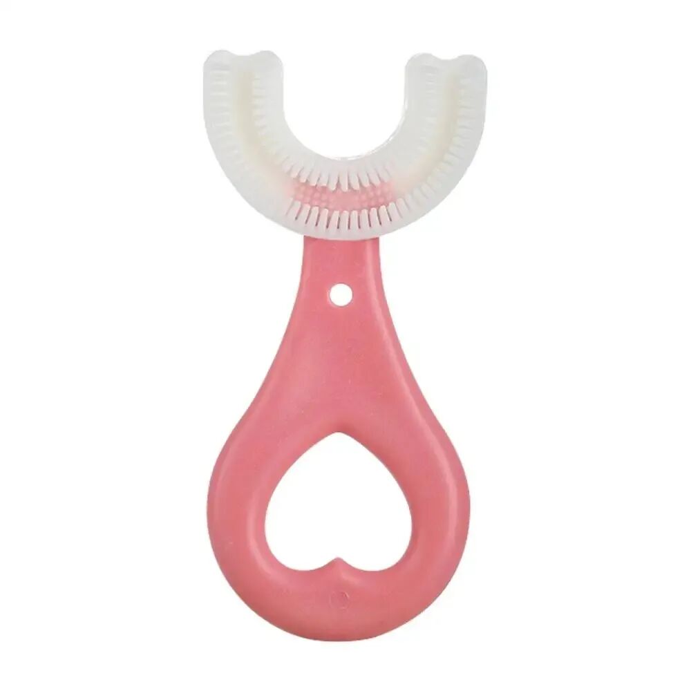 Une Bouche Heureuse Brosse À Dents Innovante En Silicone En Forme De U Pour Enfants Rose thumbnail 6