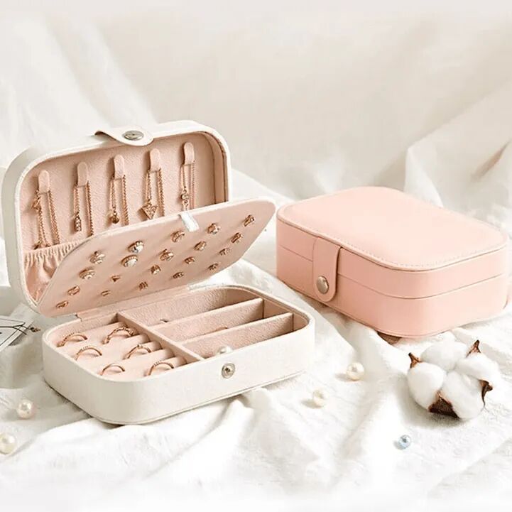 Boîte À Bijoux Portable En Cuir Pu Pour Collier, Boucles D'oreilles, Bague Rose Claire