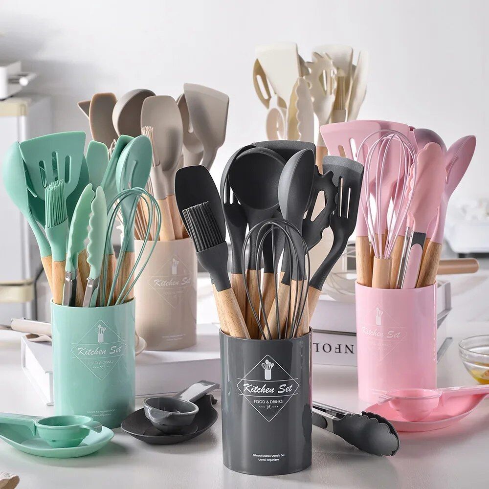 Ustensiles Cuisine – Silicone & Bois (couleur Selon Stock)