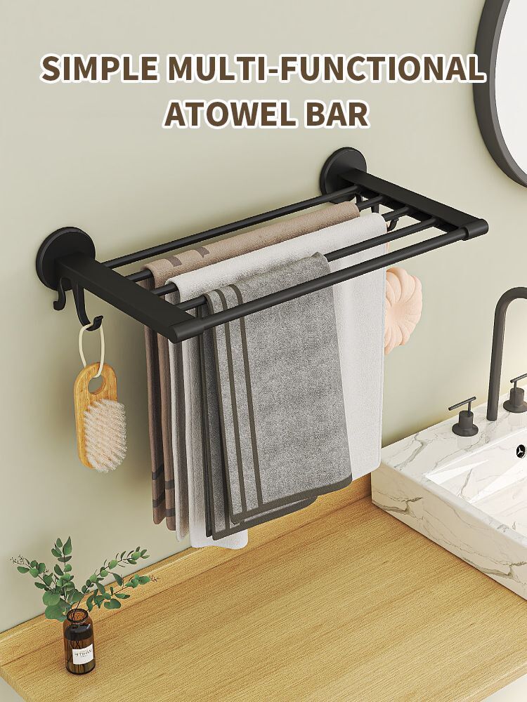 Porte-serviettes – Support Multi-barres Avec Crochets Latéraux – Installation Sans Perçage & Gain De Place(couleur Selon Stock)