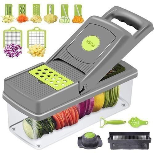 Coupe-légumes Multifonction Avec Récipient – Mandoline, Dés, Tranches, Râpes