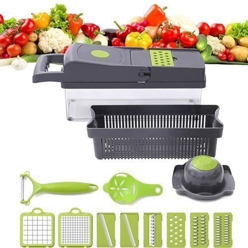 Coupe-légumes Multifonction Avec Récipient – Mandoline, Dés, Tranches, Râpes thumbnail 4