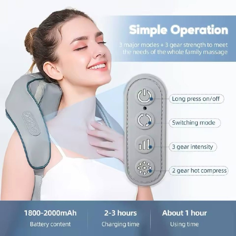 Masseur cervical électrique avec chaleur – rechargeable, couleur aléatoire thumbnail 5