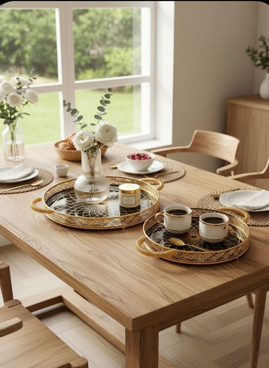 Plateaux De Service Ronds Dorés Design Élégant (lot De 2)