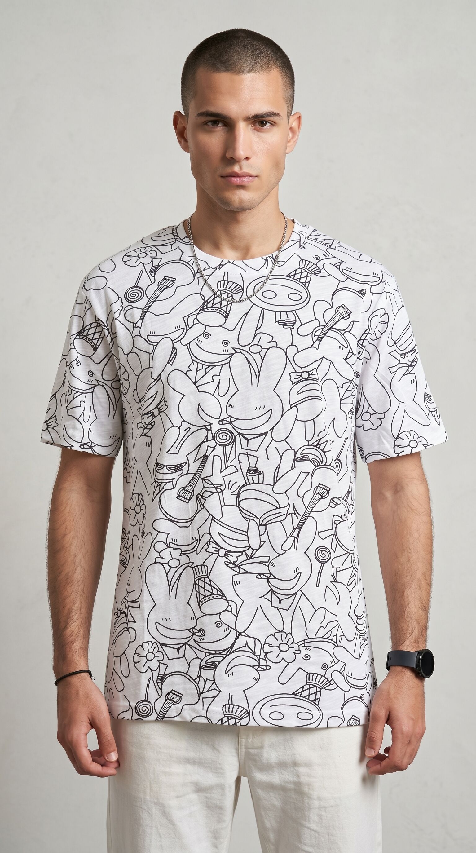 T-shirt À Motifs Dessinés Lapins & Objets Fun