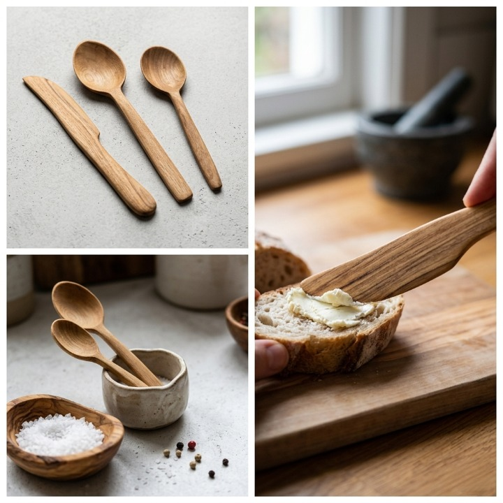 Pack De 2 Cuillères Et 1 Couteau En Bois De Thuya