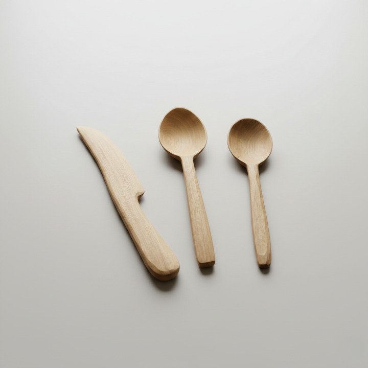 Pack De 2 Cuillères Et 1 Couteau En Bois De Thuya thumbnail 5