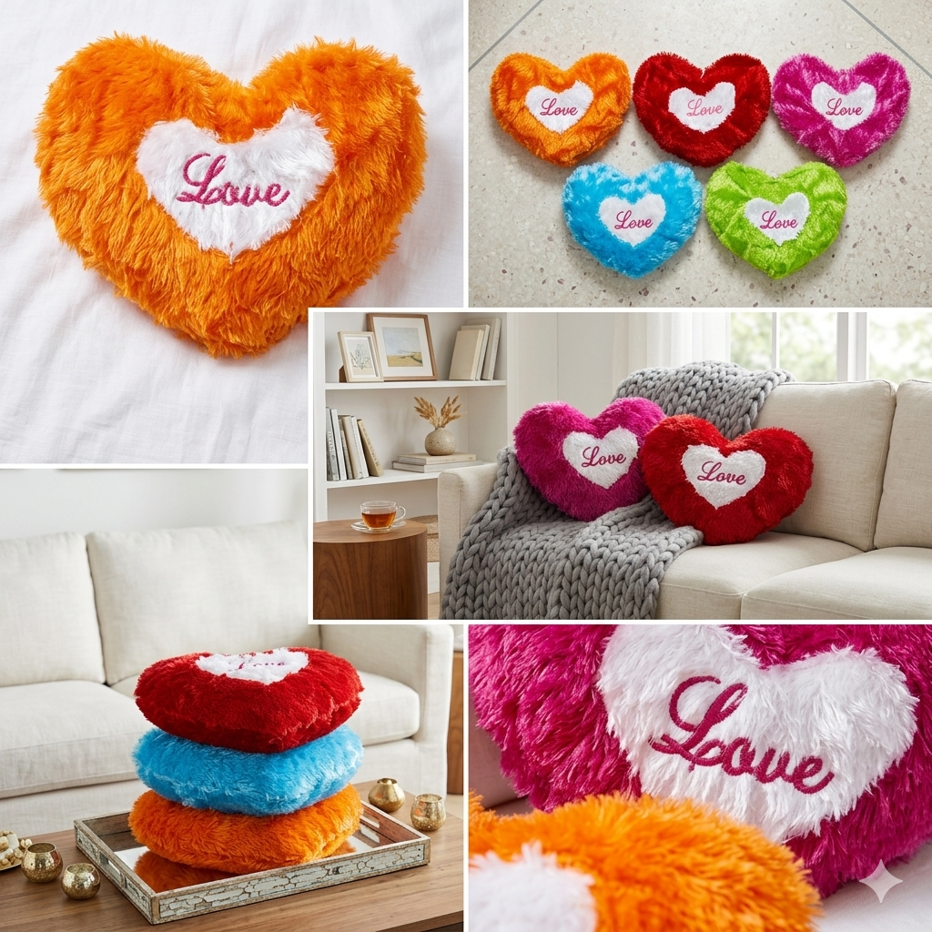 Housse De Coussin Décorative En Forme De Cœur En Fourrure Douce (couleur Aléatoire) thumbnail 5