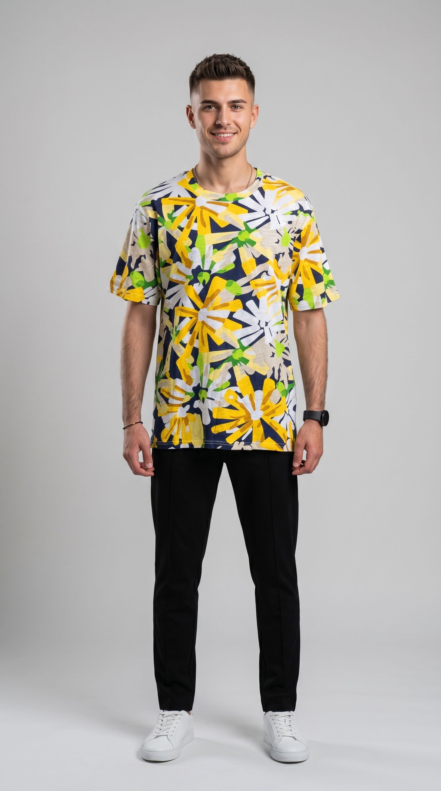 T-shirt Homme À Motif Floral Jaune Et Vert