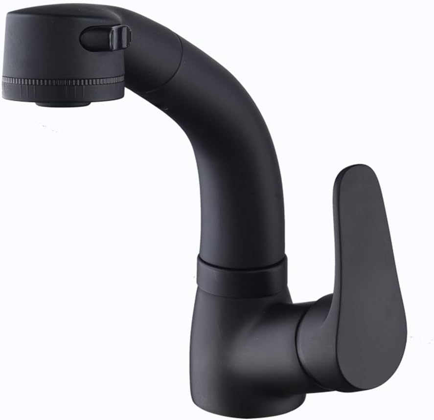 Robinet Mitigeur Noir À Tirette Extractible Pour Shampoing, Robinet De Lavabo Rotatif Pour Eau Chaude Et Froide