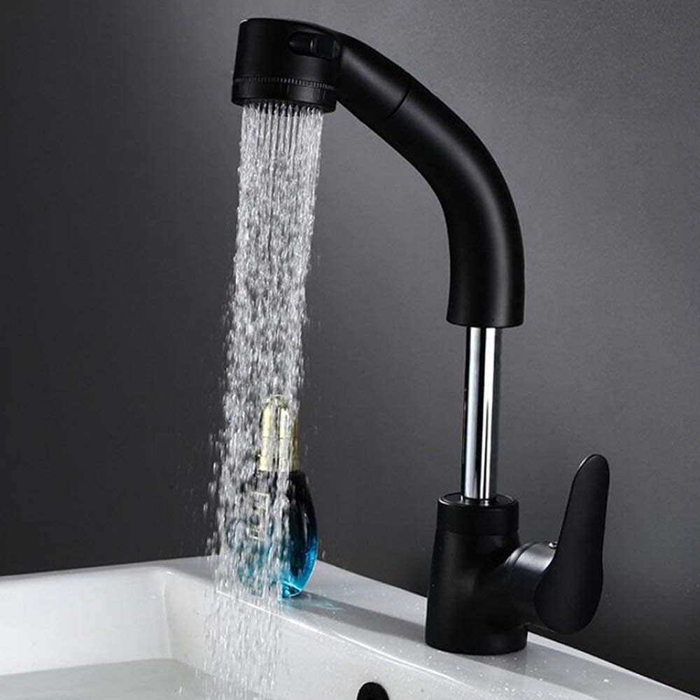 Robinet Mitigeur Noir À Tirette Extractible Pour Shampoing, Robinet De Lavabo Rotatif Pour Eau Chaude Et Froide thumbnail 3
