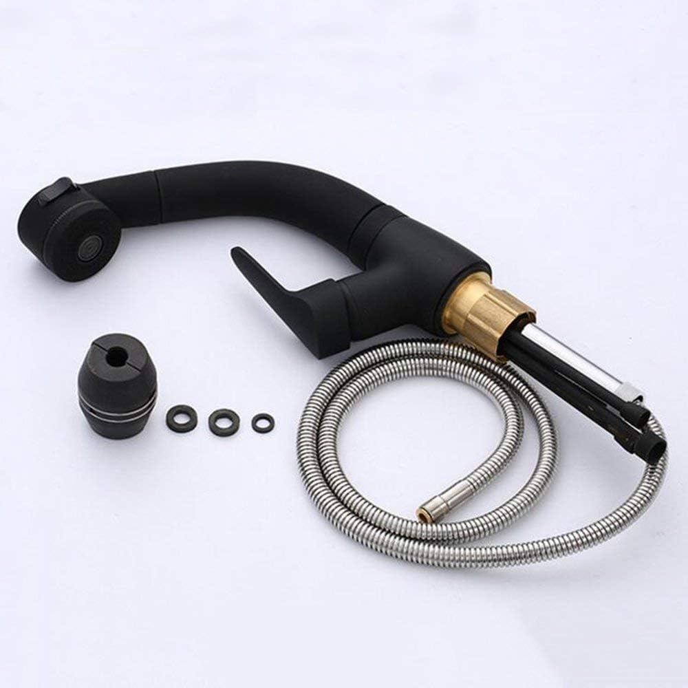 Robinet Mitigeur Noir À Tirette Extractible Pour Shampoing, Robinet De Lavabo Rotatif Pour Eau Chaude Et Froide thumbnail 4