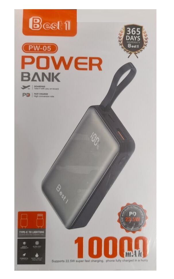 Best Power Bank 10000mah Pw-05 22,5 W Charge Rapide Lcd Display Cable 2in1 Iphone Et Type C + Entre Usb+type-c