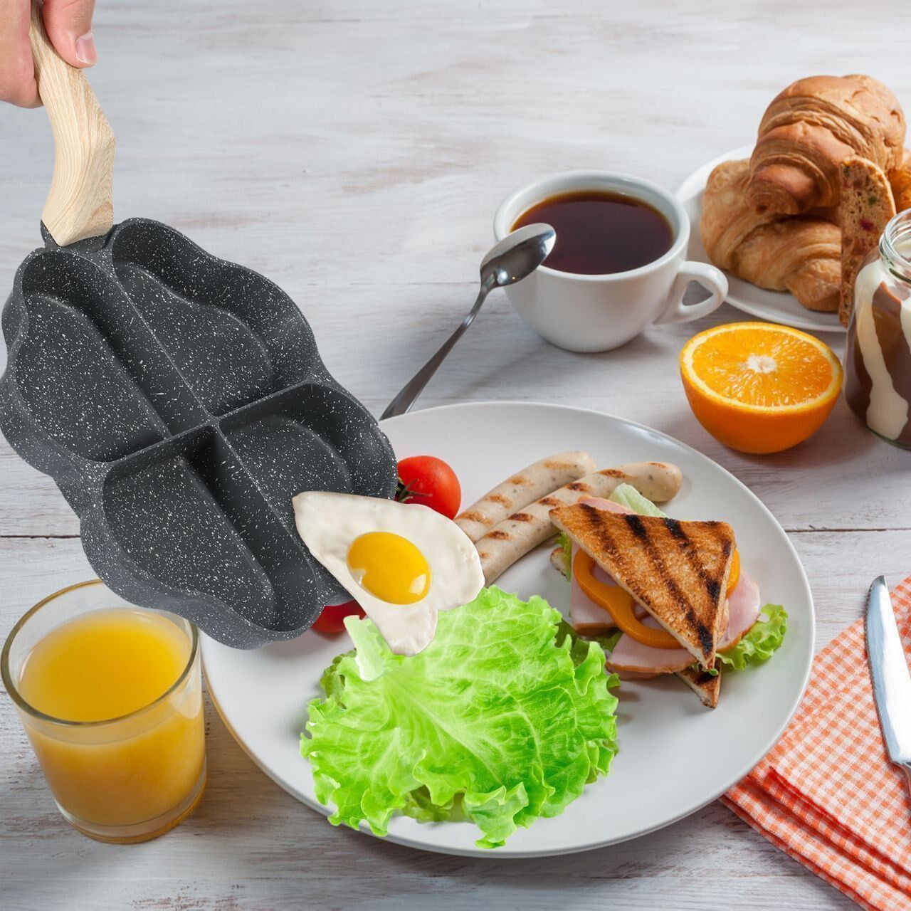 Poêle À Œufs 4 Compartiments Antiadhésive En Forme Fleur