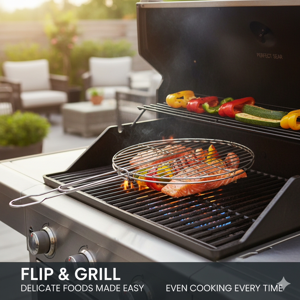Grille Ronde Double Face Pour Cuisson Barbecue Pratique thumbnail 3