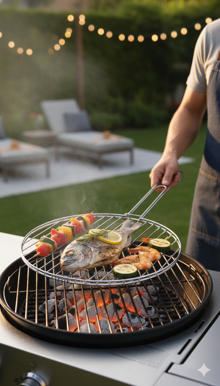 Grille Ronde Double Face Pour Cuisson Barbecue Pratique thumbnail 4