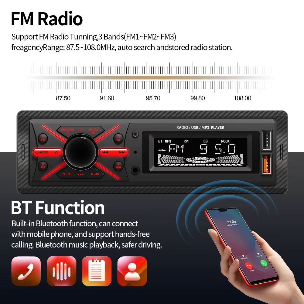 Poste Radio Voiture, Lecteur Mp3 Bluetooth Pour Voiture, Lumière Sept Couleurs Haute Puissance 12v,fm/aux/usb,disque Flash,machine,charge De Téléphone Haute Fidélité thumbnail 5