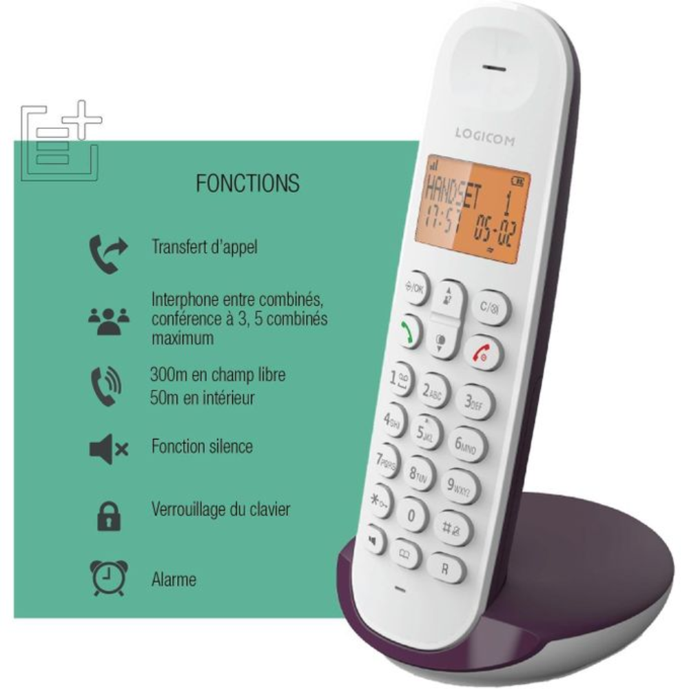 Téléphone Fixe Sans Fil Logicom Iloa 150 Couleur Aléatoire + 2 Piles Rechargable Gratuit thumbnail 3