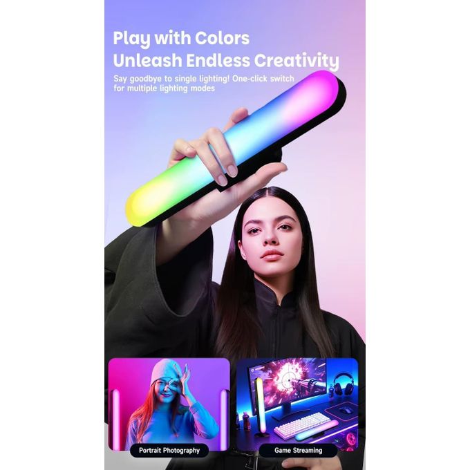 Bâton Lumineux Led Rgb Avec Support Et Clip Magnétique Rechargeable