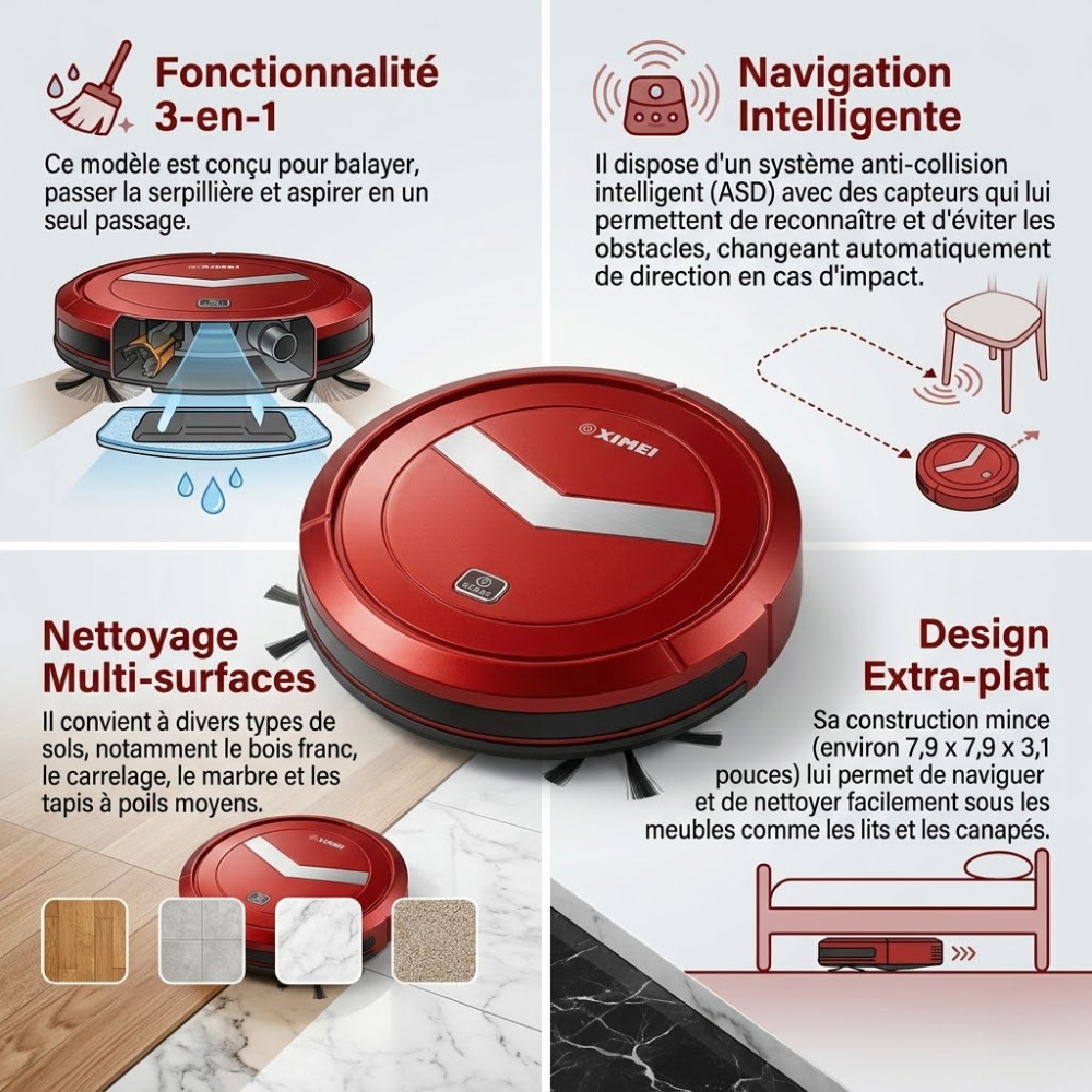 Robot Aspirateur Intelligent Oximei – Ultra-fin & Silencieux – Couleur Aleatoire thumbnail 6