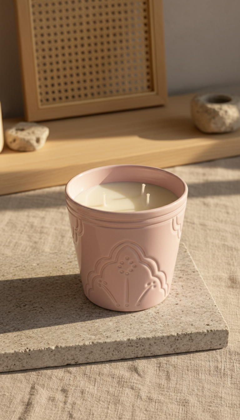 Bougie Parfumée Fruits Rouges - Pot Argile Rose Artisanal