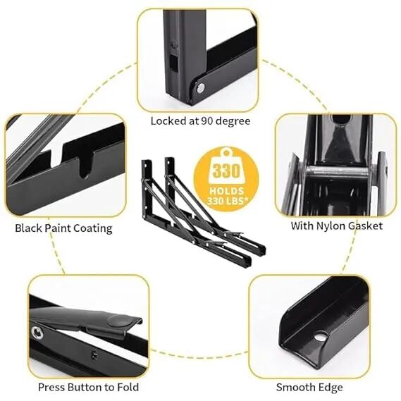 2 Pcs Équerre Support Table Pliable, Support Étagère Pliant 40cm thumbnail 4