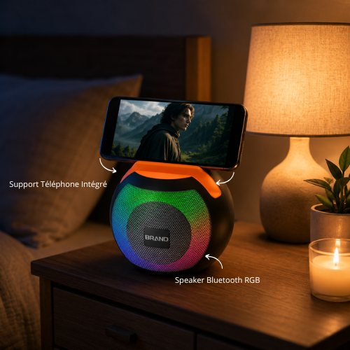 Speaker Bluetooth Rgb Avec Support Téléphone Intégré thumbnail 3